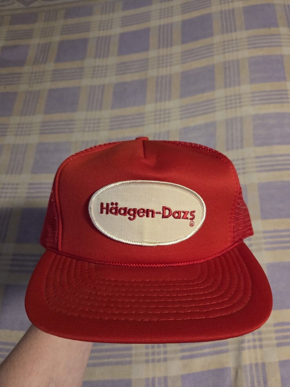 Vintage Haagen Dazs Ice Cream Red Trucker Cap Hat Snapback 90s Patch